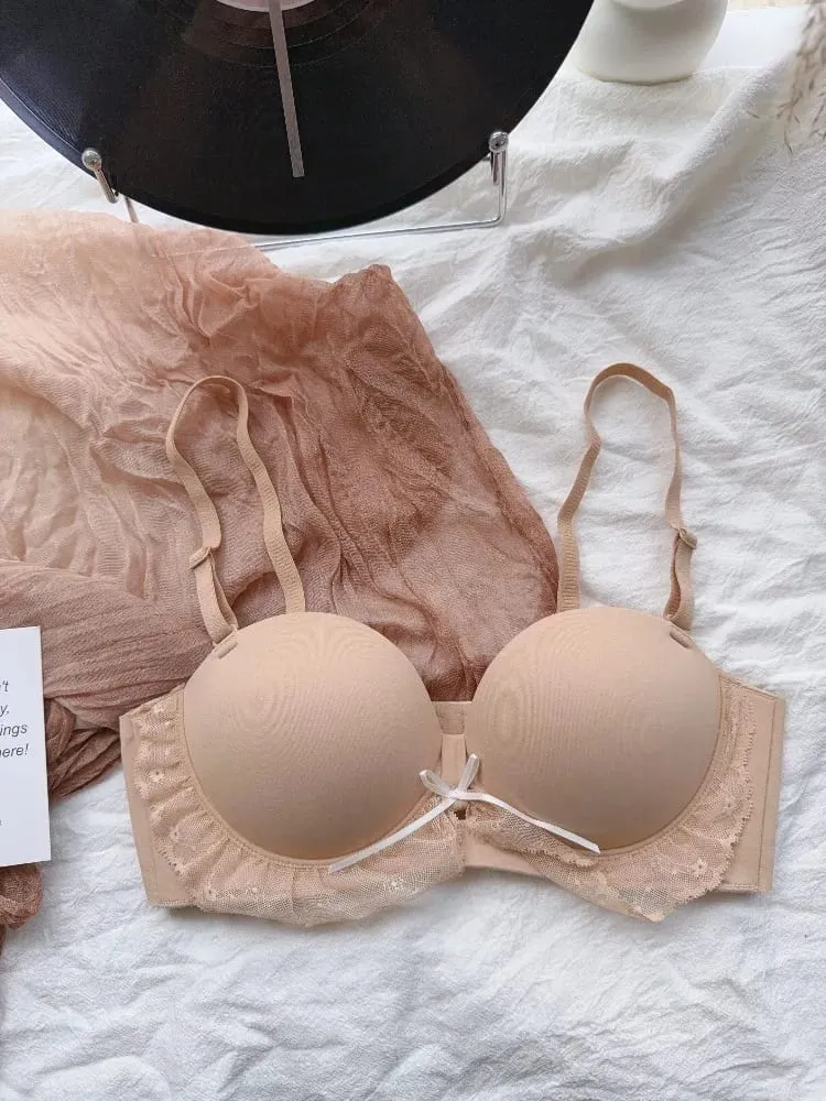 Kırmızı Yarım Fincan Dantel Sutyen Seti Küçük Sandıklar için Ayarlanabilir Destek Anti-Sarkma Push Up Seksi iç çamaşırı seti Kadın Doğum Günü Hediyesi — image 3