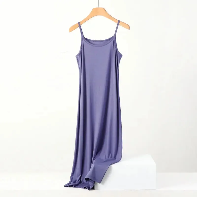 Plus Size Spring and Summer Versatile Slim Long Inner Nightgown Suspender Modal Cotton Solid Color Bottoming Dress — image 4