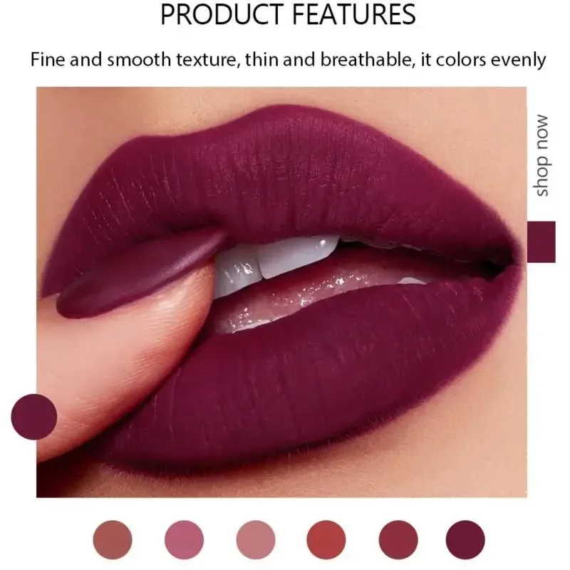 Moisturizing Matte Lipstick 6 Shades Long Lasting Non Transfer Nude Lip Gloss HANDAIYAN Cosmetics For Ladies — image 2