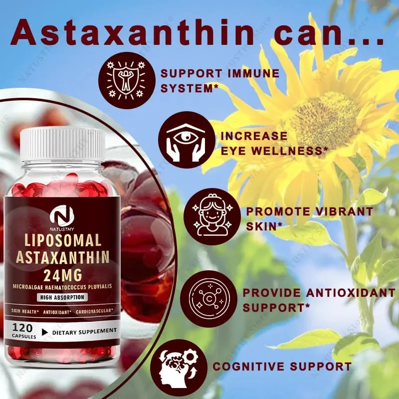 Haematococcus Pluvialis Astaxanthin Capsule - Liposomal Astaxanthin 24mg - Natural Antioxidant Skin & Eye Health & Immune Health