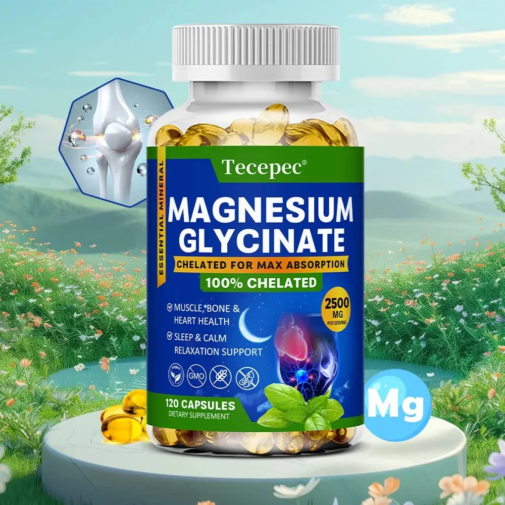Magnesiumglycinatkapslar 2500mg - Kosttillskott för muskelnervben och hjärtstöd - Glutenfri icke-GMO — image 1