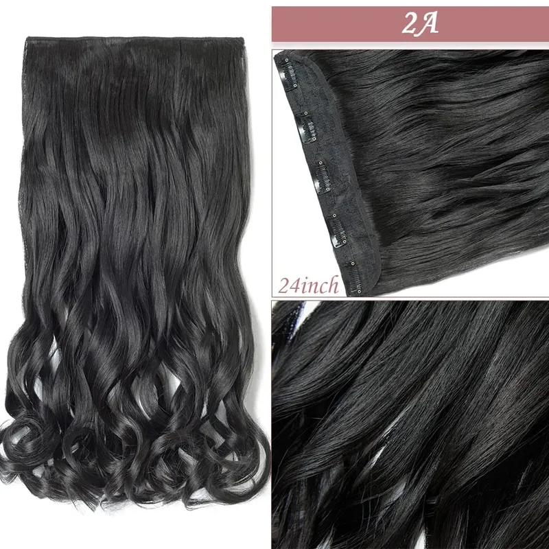 S-nolilite 24-26'' Synthetic Long Straight 5 Clip In One Piece Hair Extensions Fake Hair Wavy Hairpiece For Women Heat Resistant
