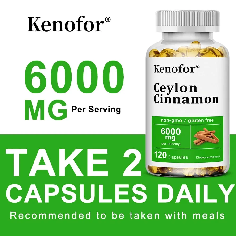 Ceylon Cinnamon Supplement 6000mg - Energy & Heart Health Support Antioxidant Non-GMO & Gluten Free - 30/60/120 Capsules — image 2