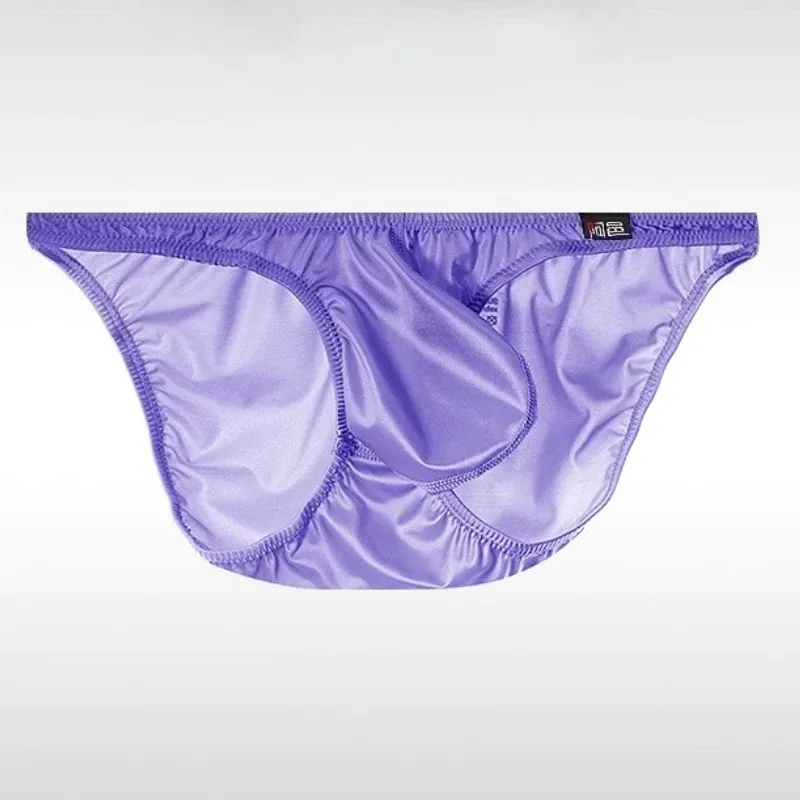 Glossy Mens Sexy Briefs Ice Silk Underwear Low Rise Silky Male U Convex Pouch Underpants Breathable Man Bikini Panties Smooth