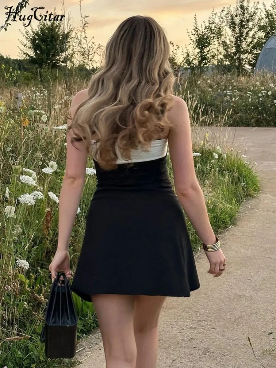 Hugcitar bloco de cores sem alças retalhos sexy bodycon mini vestido 2025 verão feminino roupas elegantes festa à noite festival — image 3