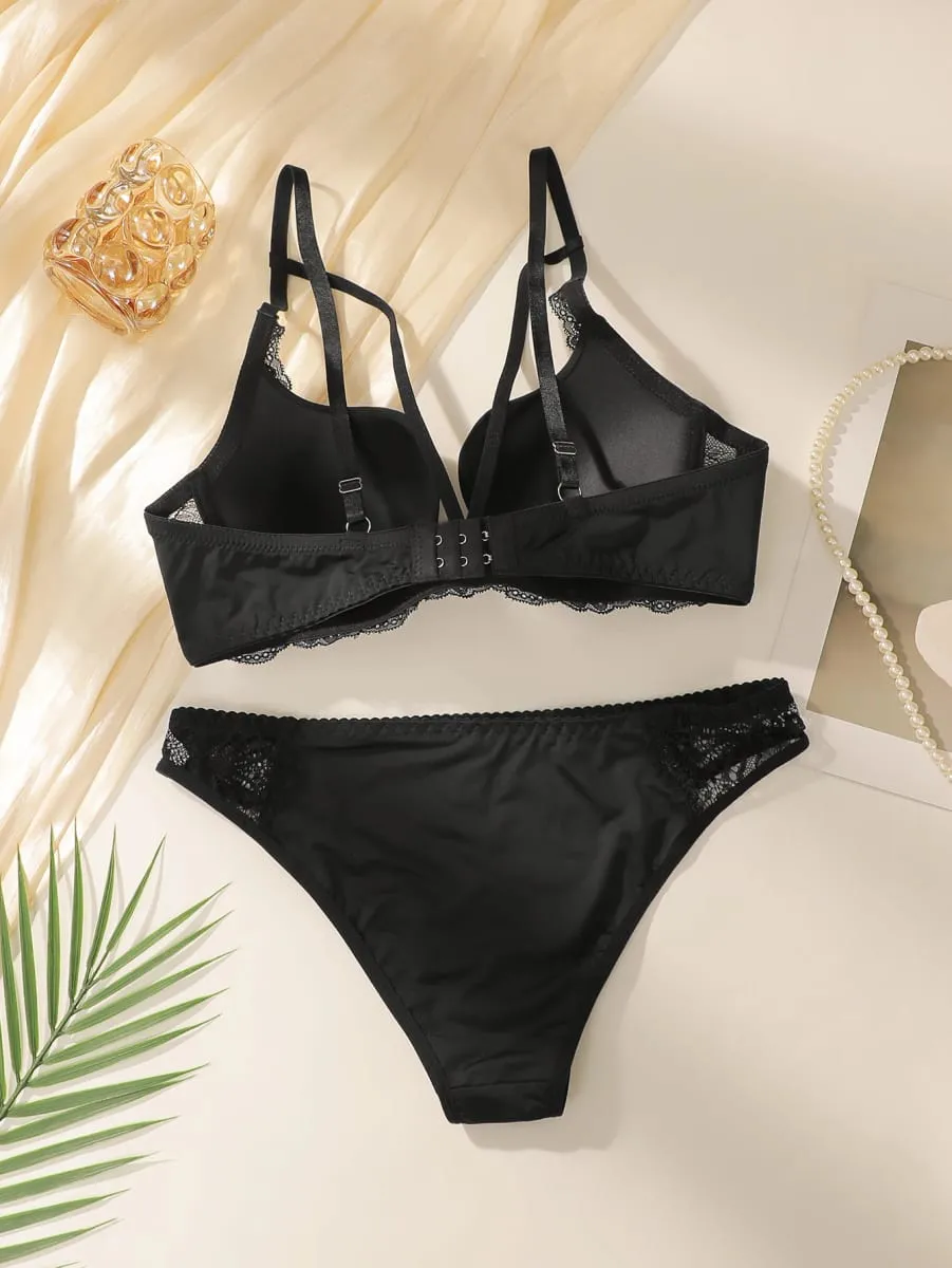 Women's sexy solid color lingerie set with steel rims gathered push up straps adjustable daily comfort bra set A2755 — image 2