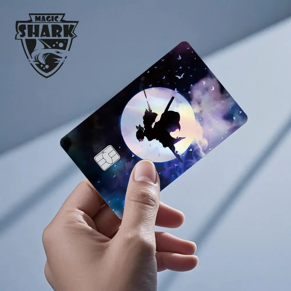 Magic Shark Demon Slayers Anime Cool Shinny Holographic Laser Skin Cover Sticker Film for Debit Credit Card