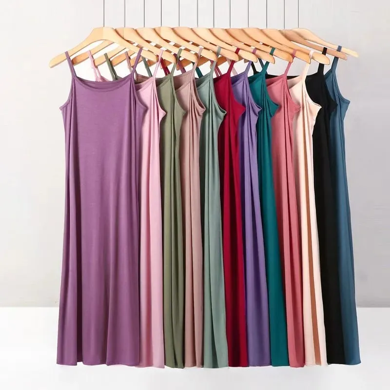 Plus Size Spring and Summer Versatile Slim Long Inner Nightgown Suspender Modal Cotton Solid Color Bottoming Dress — image 2