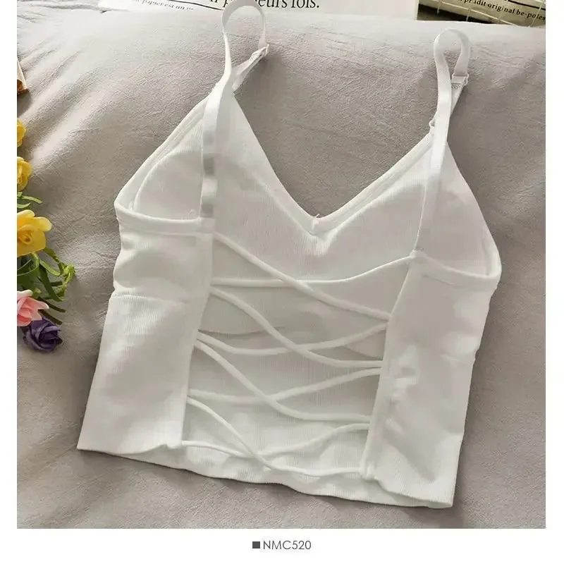Womens Tops Sexy Tank Top Women Built In Bra Solid Color Camis for Women Crop Top Off Shoulder Sleeveless Camisole 2024 New — image 6