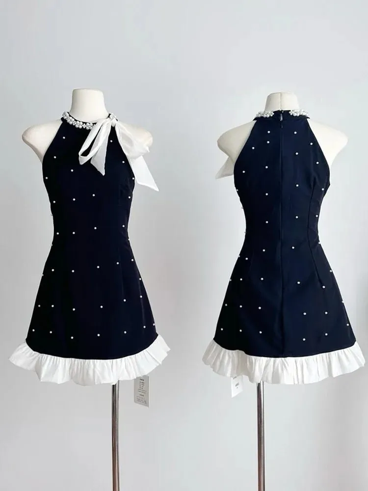 Summer Bow Sweet Party Dress Women Sequin Elegant Strap Mini Dresses Female Korean Fashion Patchwork One Piece Dress 2024 New — image 5