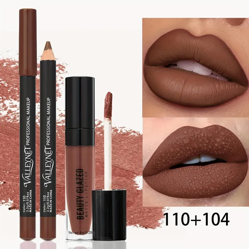2pcs Wooden Lipstick Pens with 1pc Matte Lip Gloss Set Long-Lasting Resistant Waterproof Ideal Beauty Products for Gifting. — image 6