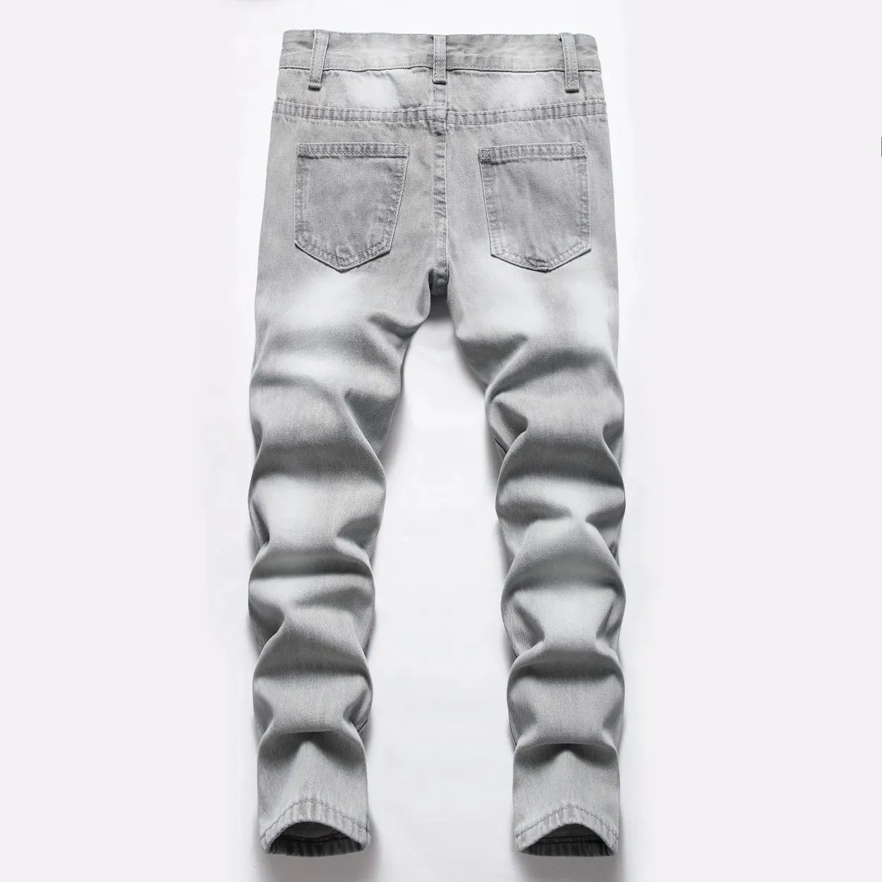 Jeans Boys Straight Ripped Children Washed Distressed Pockets Stretch Casual Denim Trousers Big Kids Streetwear 2025 Hole Pants — image 2