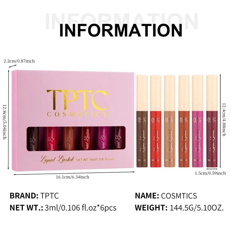 6-pack matte matte lipstick lip glaze long-lasting non-stick cup non-fading velvet lipstick lip gloss