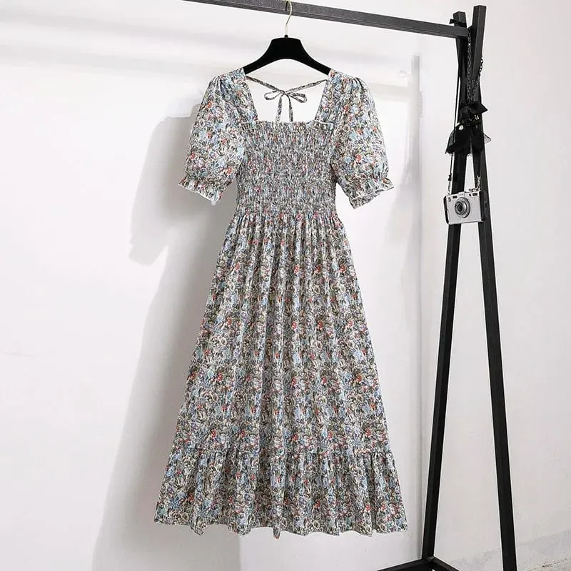 Spring Summer Chiffon Dresses Fashion Female Elastic Waist Short Sleeve Pleated Casual Dress Women A-line Dresses Vestidos — image 19