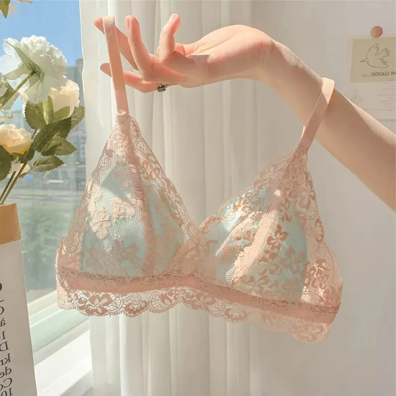 French Summer Bralette - Wireless Push-Up Bra for Small Chest Ultra-Thin Triangle Cups & Sexy Lingerie Set & Sexy Tushy