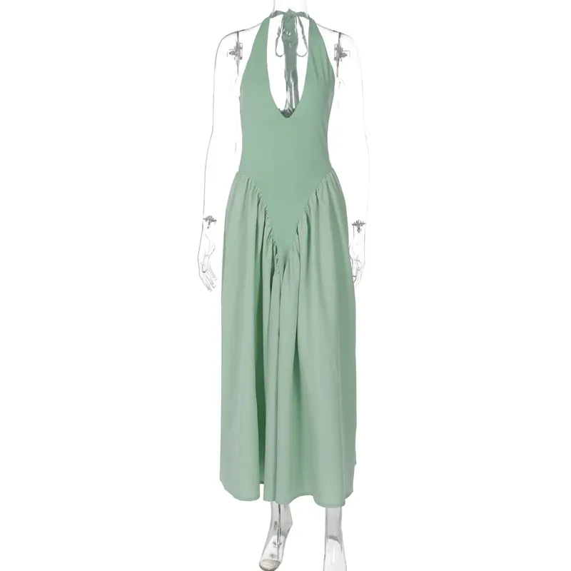 Talenza Backless Deep V Spliced Long Dress Summer Women's Sexy Party Dress Halter New Fashion Slim White Sleeveless Long Dress — image 13