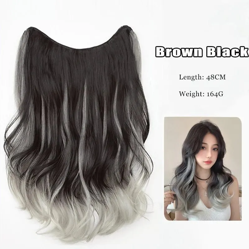 Synthetic Gradient Parisian Painting Dyed Wig Hair Extension Natural Fluffy One Piece Big Wave Long Curly Hair Extension Piece