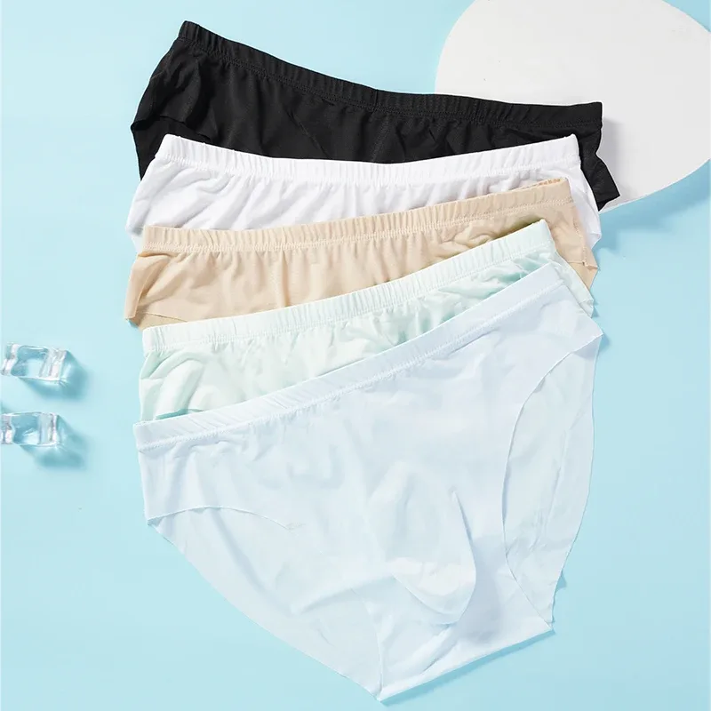 Slips d'été en soie glacée pour hommes, 4 pièces, transparents, sans couture, Sexy, séchage rapide, sous-vêtements respirants, culottes Ultra-fines — image 3