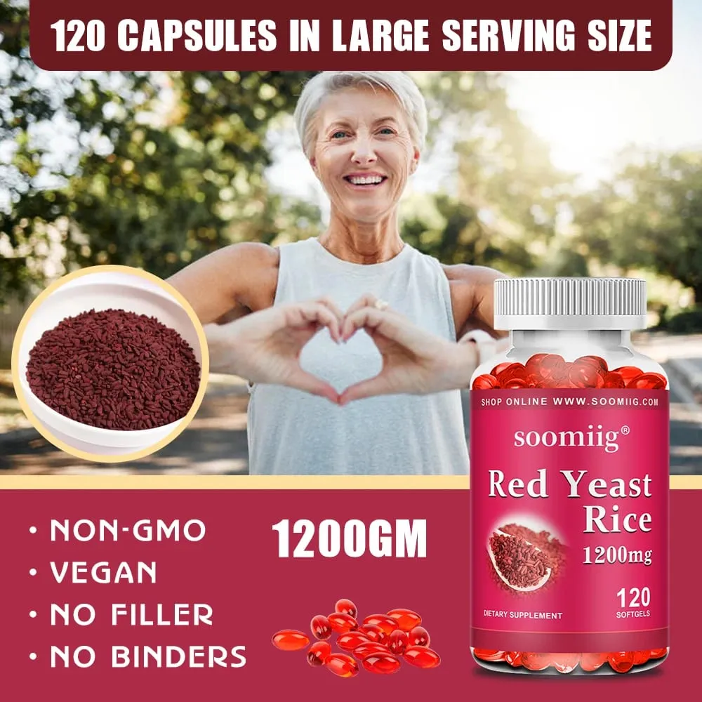 Red Yeast Rice 1200 Mg - Promotes Heart Lipid Blood Sugar and Cardiovascular Health Supports Healthy Cholesterol