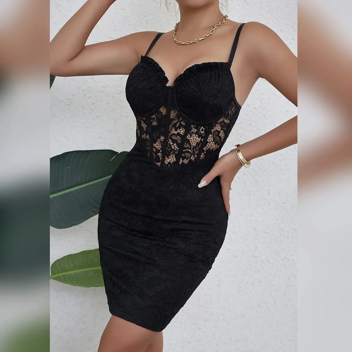 Preto sem mangas sem costas 2024 y2k saia colheita floral renda sexy malha transparente ver através de decote em v bodycon vestido de festa hotsweet — image 5