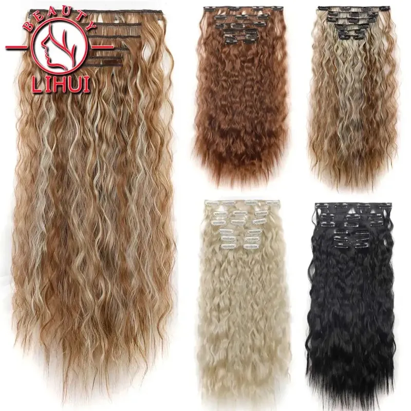 Long Curl Wave Clip In Hair Extensions 6Pcs/Set 16 Clips High Tempreture Synthetic Hairpiece Clip In Hair Extensions 24Inch — image 6