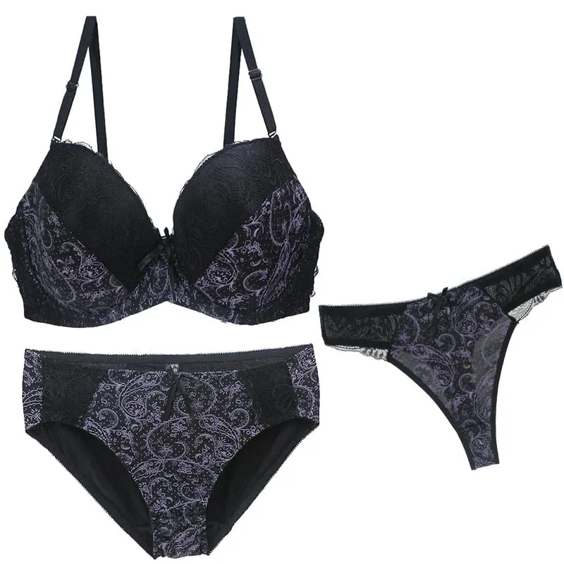 2024 New Sexy Bra Sets For Women 3 Piece Underwear Strap Transparent BCDEF Cup Female Beige Black Blue Purple Red White Lingerie — image 3