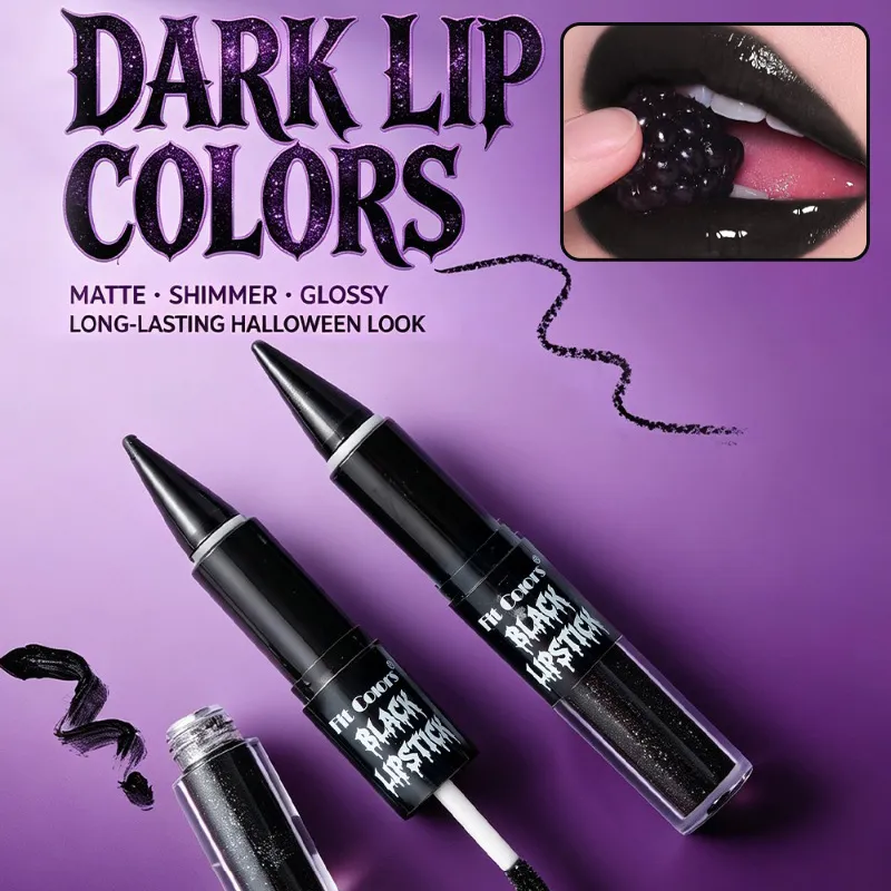 Halloween 2-in-1 Lip Gloss Matte Lip Liner Long Lasting Waterproof Liquid Lipstick Moisturizing Shiny Lip Oil for Party Makeup