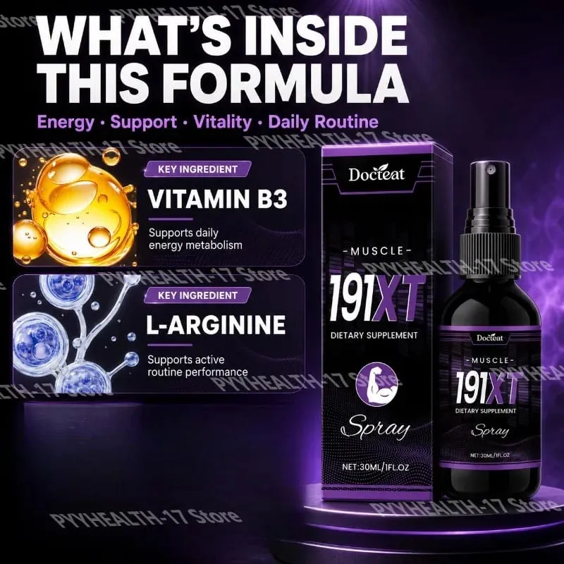 191XT Spray muscular con vitamina B3 L-Arginina y extracto de Tribulus Terrestris para resistencia y soporte muscular 30 ML — image 3