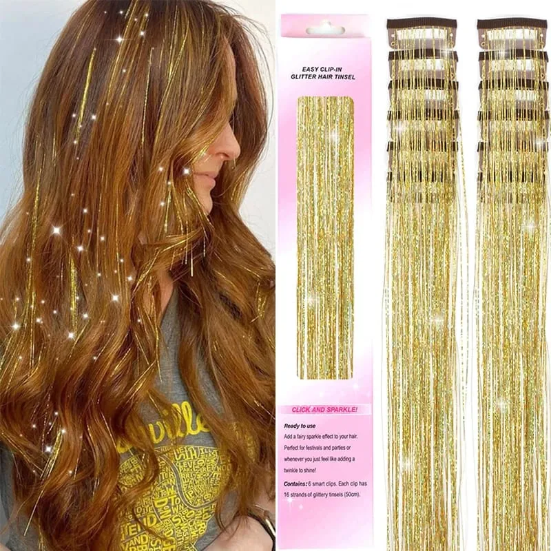 12Pcs Purple Clip in Tinsel Hair Extensions Hairpiece Colored Hair Tinsel Kit Party Highlights Hair Accessories for Women&Kids