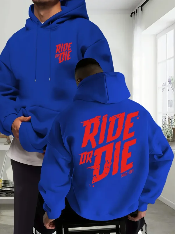 Biker-huvtröja herr Ride Or Die Letter Grafiskt ryggtryck Oversized sweatshirt Motorcykel Streetwear Höst Vinter