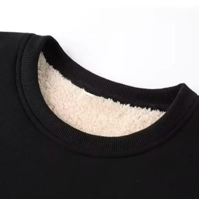 Lamb Fleece Lined Fleece Lined Sweatshirt Thick Warm Thermal Loose Fit Long Sleeve Sweatshirt Autumn Winter Weight — image 3