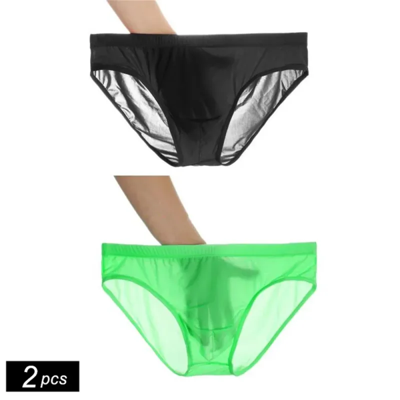 2 ADET Ultra Ince Buz Ipek Külot Erkekler Artı Boyutu M-4XL Düz Renk Gençlik Saydam Düşük Bel Nefes Seksi Erkek Külot — image 1