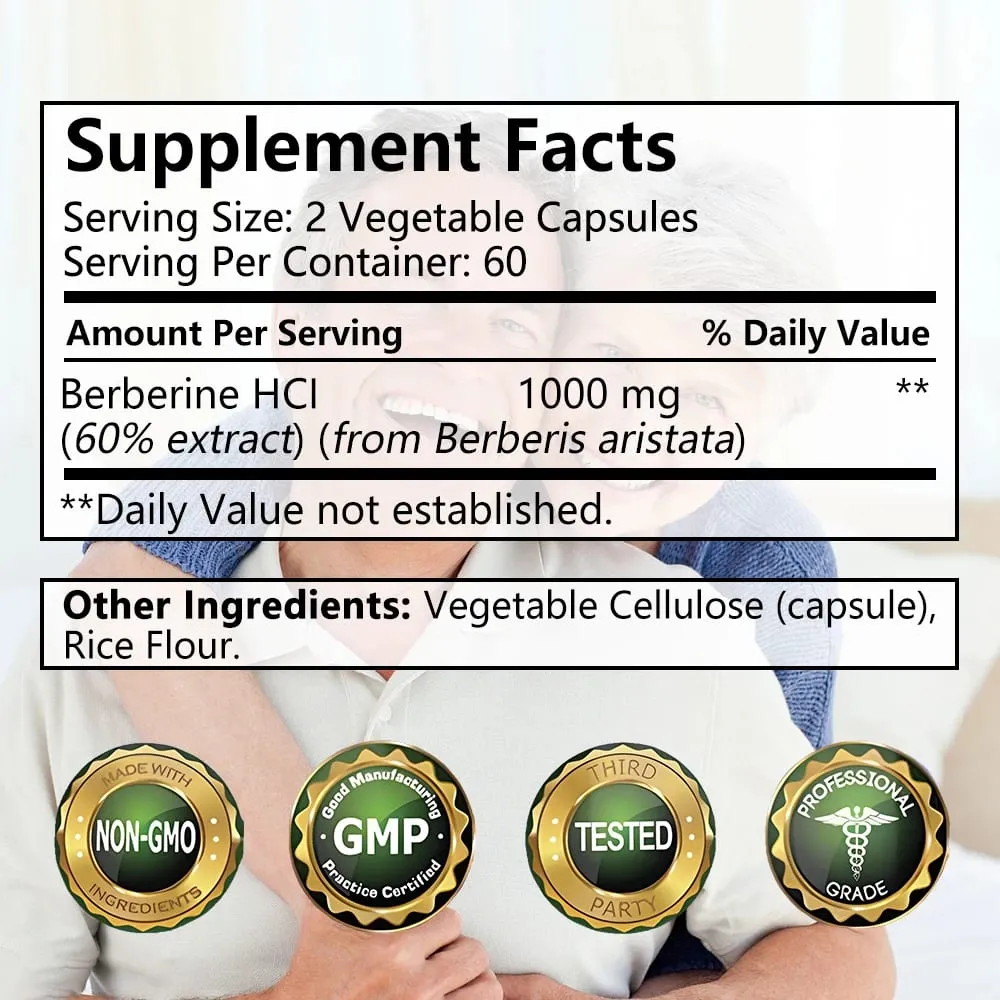 Berberine Supplement 1000 mg - Supports Heart Health Immune System GI Health Cholesterol - Gluten Free Dairy Free — image 6