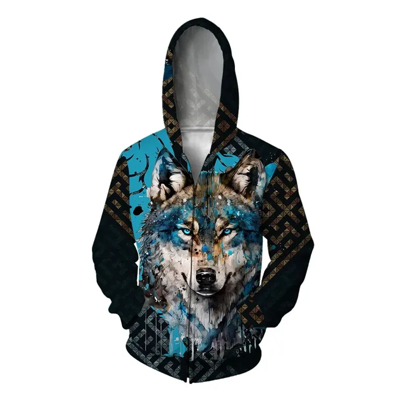3D-printet Butterfly Eagle Wolf hættetrøje til mænd Dyr Dæmon Grafisk Sweatshirt Fritid Løs lynlås Pullover Komfortable hættetrøjer