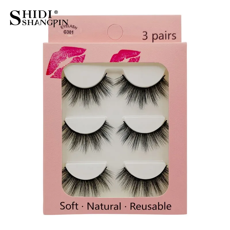 Faux Cils 3 Pairs False Eyelashes Natural Long 3D Mink Lashes Soft Fluffy Wispy Handmade Fake Lashes Eye Makeup Tools Maquiagem