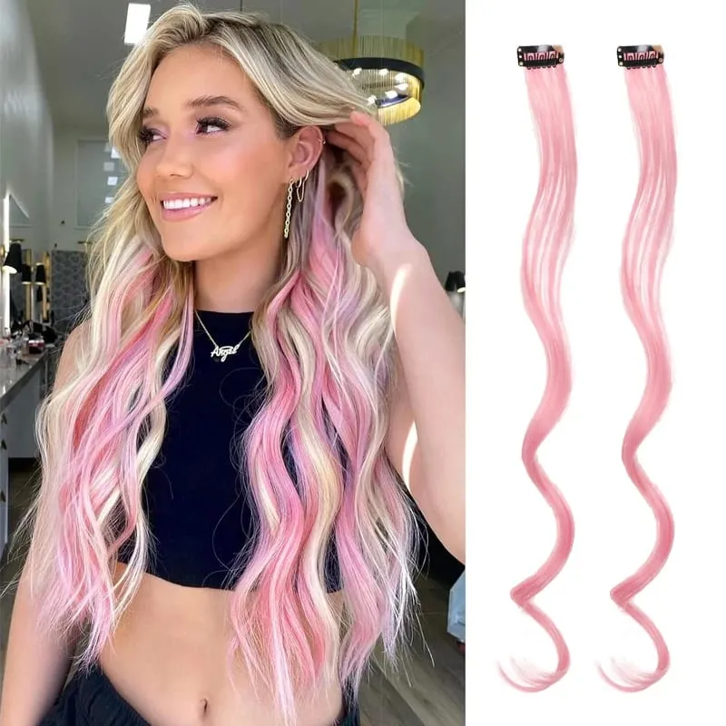 2 PCS Colorful Hair Extensions Curly Synthetic Hair Patches Rainbow Neon Party Highlights Suitable for Girls