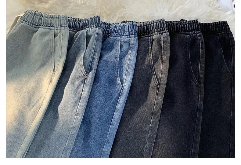 Casual Jeans Men's Baggy Straight Elastic Waist Drawstring Korea Fashion Male Vintage Denim Trousers Streetwear 3XL — image 10