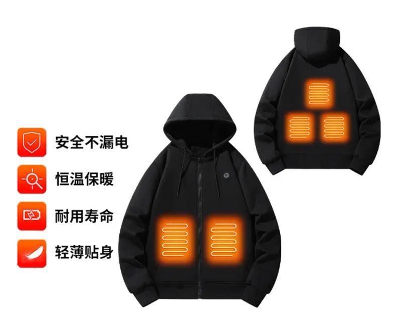 USB chauffage sweat à capuche pour homme hiver électrique vestes à capuche chauffantes veste à capuche avec fermeture éclair infrarouge 5 zones de chauffage veste noir gris