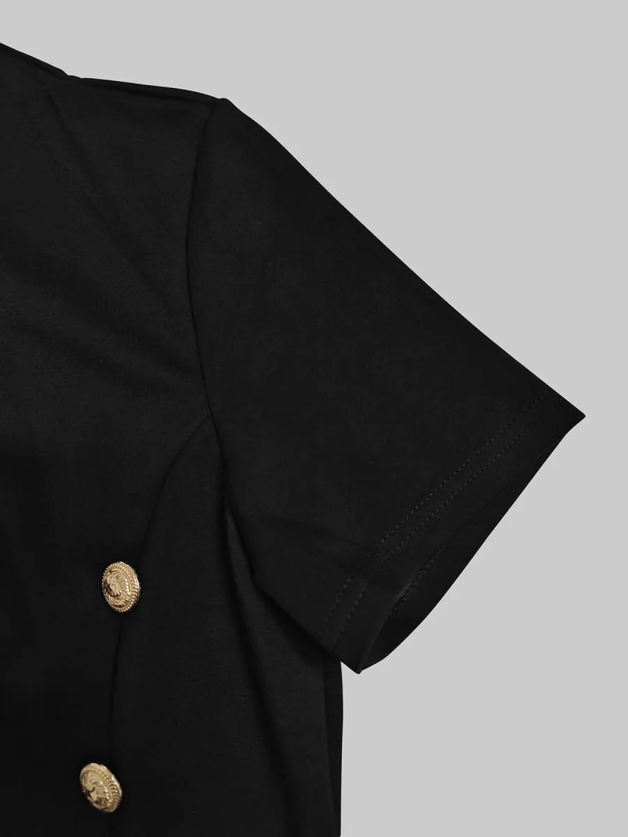 Modigirl Wedding Black Dresses for Women Gold Button Clothes Asymmetrical 2025 Summer Woman Short Sleeves Party Maxi Dresses — image 6