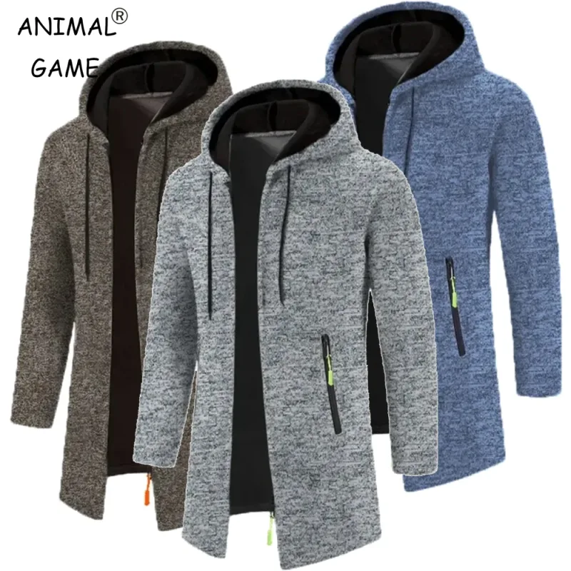 Novo masculino manga longa camisola com capuz para homens com zíper sweatshirts oversize streetwear quente cor sólida outono jaqueta com capuz — image 4