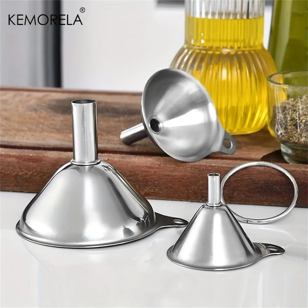 3PCS Stainless Steel Silver Funnel Kitchen Oil Spill Dispenser Wine Leak Tool Kitchen Funnel Drain Tool — image 1