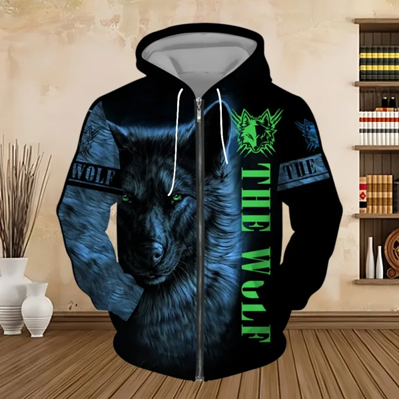 Sweatshirt Hoodie Lelaki Musim Bunga dan Musim Luruh Cetakan Digital 3D Siri Harimau Zip up Hoodies Fesyen Baju Sweat Peribadi untuk Lelaki — image 8