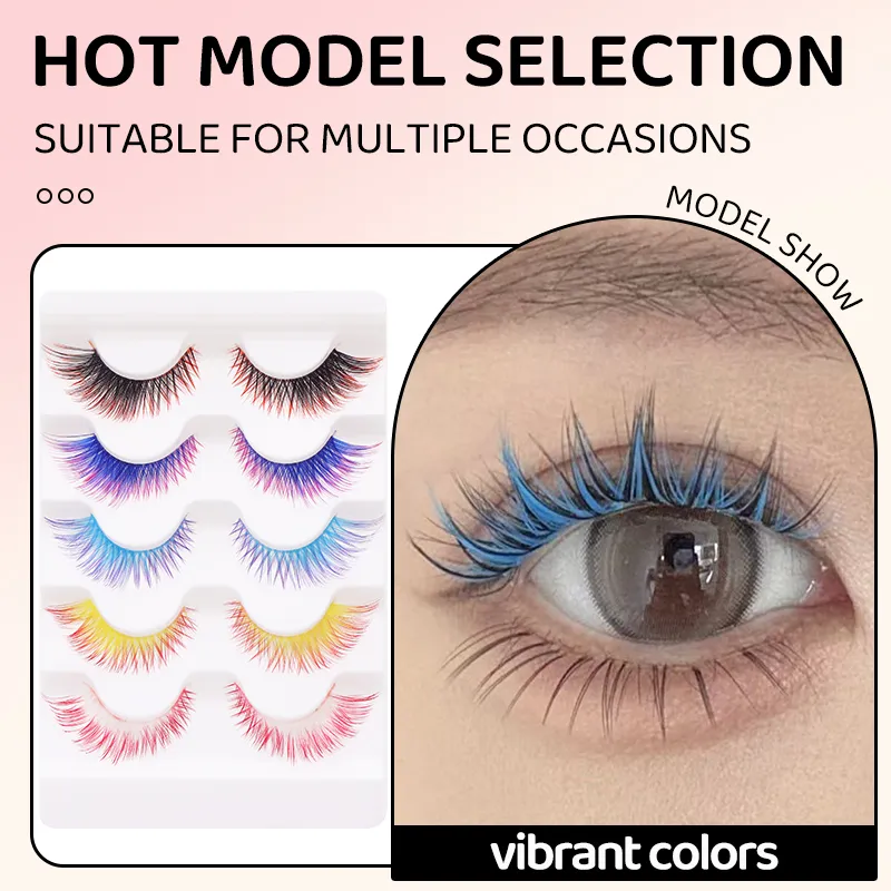 5 Pairs Mix Color Ombre Gradient False Eyelashes 3D Colorful Strip Lashes Handmade Fluffy Colored Eyelashes for Cosplay Makeup — image 6