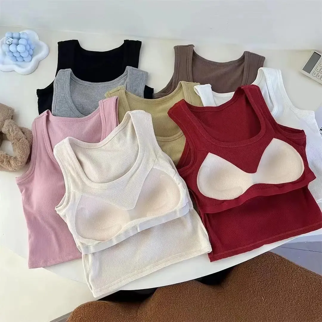 Women Solid Color O Neck Ribbed Tank Top Wide shoulder Strap Camisole 2025 Summer autumn Basic Camisole Elastic Tank Tops — image 2