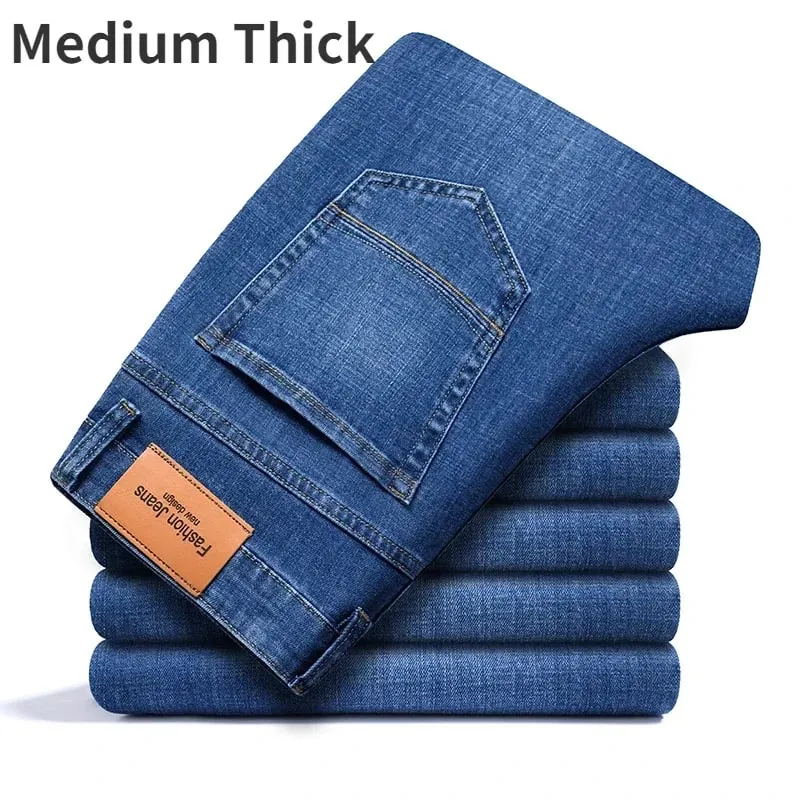 Man Pants Office Business Jeans Men Classic Blue Black Cotton Stretch Straight Denim Pants Male Brand Trousers — image 16