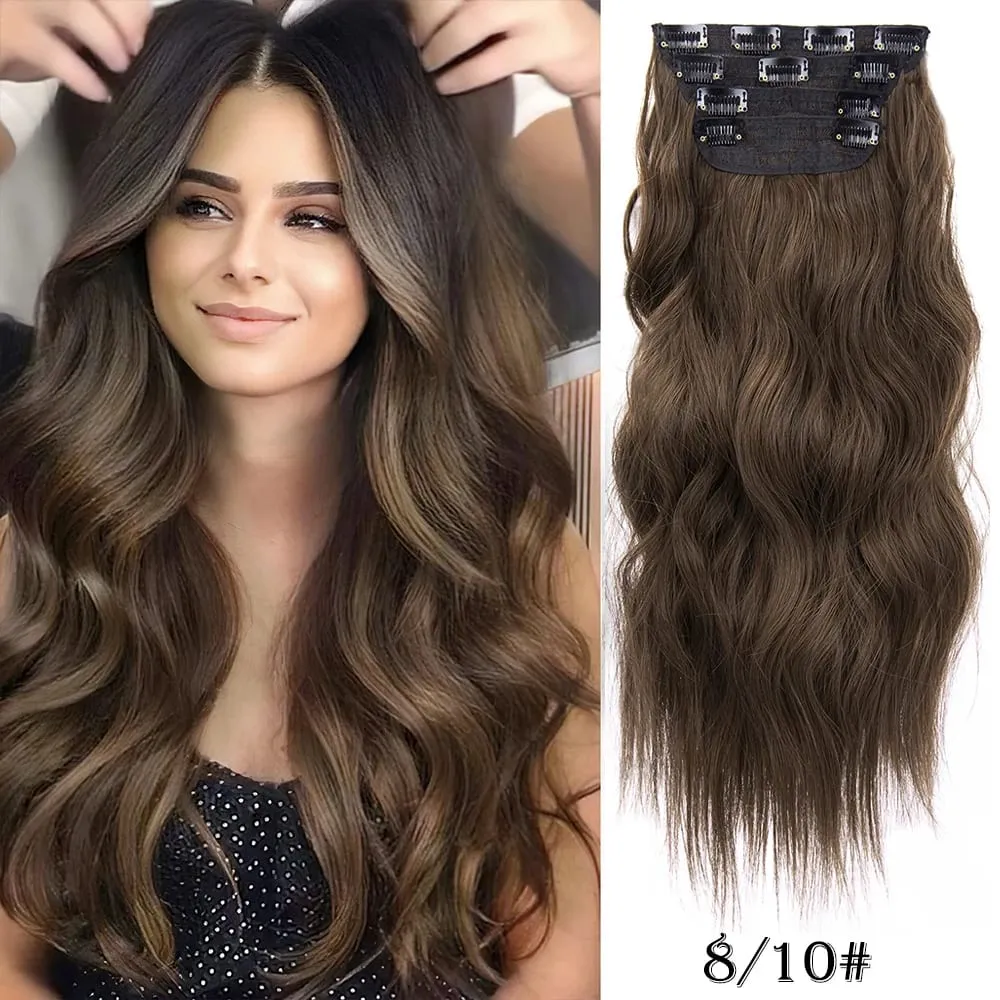 Leeons Wavy Clip In Hair Extensions 4 PCS Natural Soft Long Wavy Hairpieces Thick Double Weft Clip In Hair Extensions For Woman — image 8