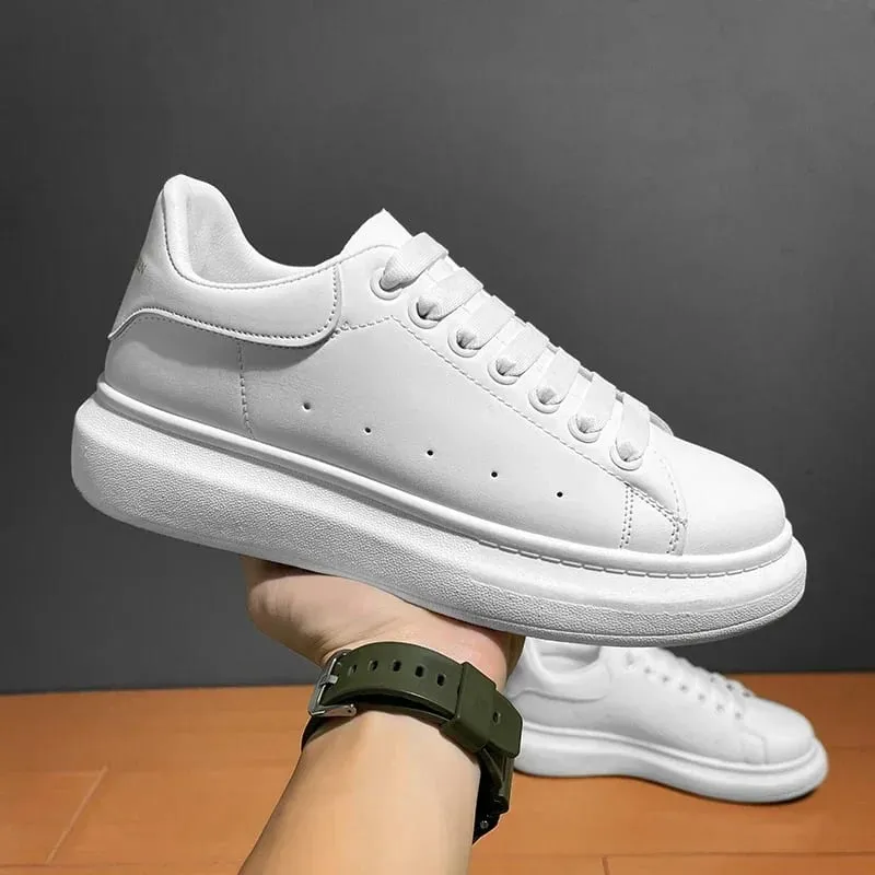 White Leather Men Casual Shoes Platform Outdoor Mens Walking Running Sneakers Breathable Sport Shoes Women Tennis Shoes — image 2