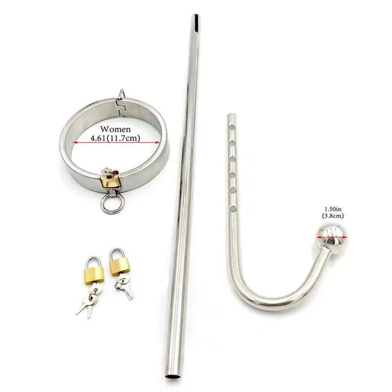 Lock Forced Collar Restraint Frame with Anal Hook Plug Stainless Steel BDSM Bondage Collar SM Sex Toy for Couple Adult Game — image 2