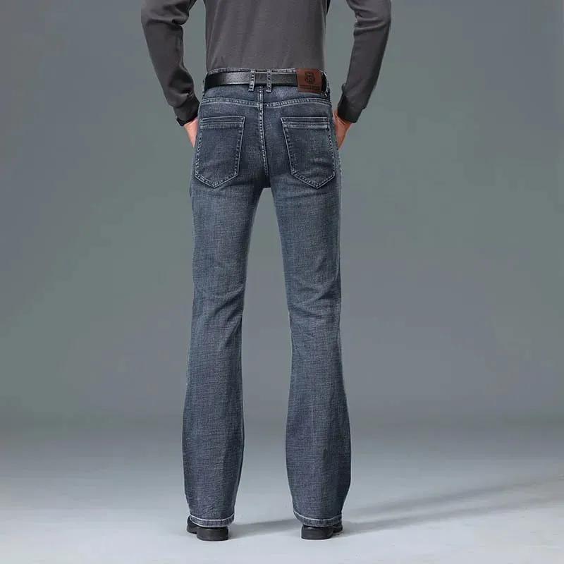 2026 Autumn And Winter Men's Mid Waist Micro Flared Jeans High-End Loose And Comfortable Blue Gray Casual Pants