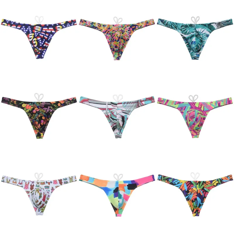 Sexy Swim Thong Men's Swimwear Bikini Briefs Drawstring Quick-dry Elastic Underwear Pouch Beach Tangas Surfing Poolside
